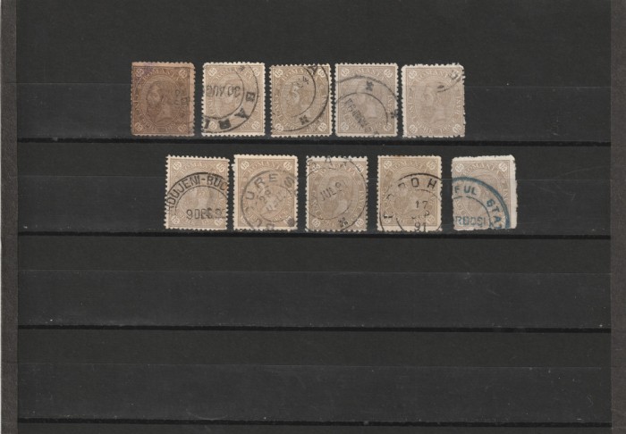 RO - 1890/91 LP 47 h - CIFRA IN PATRU COLTURI LOT 10 TIMBRE STAMPILATE 15 BANI