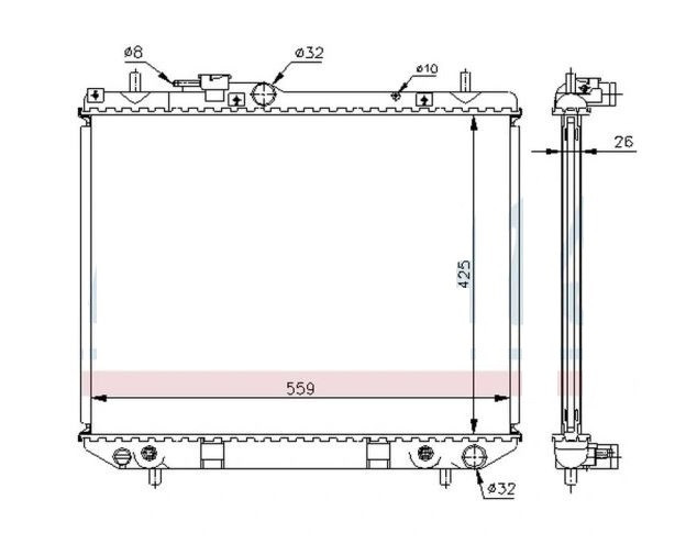 Radiator racire Daihatsu Terios, 10.1997-10.2000, motor 1.3, 65 kw, benzina, cutie automata, cu/fara AC, 557x425x25 mm, Koyo, aluminiu brazat/plastic