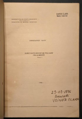rara 1996 SUBSTANTE NOCIVE de POLUARE din ALIMENTE 143 pag. UZ INTERN tiraj mic Fungi Biotoxine Nitrati Nitriti Hidrocarburi alimentatie toxicologie foto