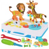 Blocuri puzzle cu surubelnita,209 piese, 31 x 6,5 x 24,5 cm, plastic, multicolor, Malplay