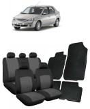Cumpara ieftin Set huse scaune si covorase cauciuc Dacia Logan (2004-2012) Negru+Gri
