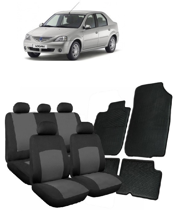 Set huse scaune si covorase cauciuc Dacia Logan (2004-2012) Negru+Gri