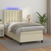 VidaXL Pat cu arcuri, saltea și LED, crem, 100x200 cm, piele ecologică 3139369