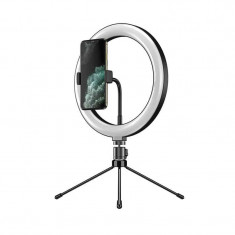 Lampa circulara Selfie Ring Light Apexel APL-FL10JJ13Y, diametru 26cm, cu tripod/trepied mini si suport telefon foto