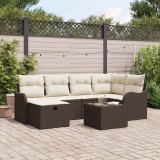 VidaXL Set de canapele pentru grădină cu pernă 7 pcs maro și crem
