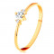 Inel din aur galben de 14K cu brațe &icirc;ngustate, trei zirconii lucioase, transparente - Marime inel: 57
