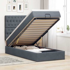 vidaXL Cadru de pat otoman cu saltele Gri &icirc;nchis 90x190cm catifea 3314361