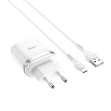 Incarcator retea Hoco C12Q + Cablu date MicroUSB, Alb