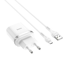 Incarcator retea Hoco C12Q + Cablu date MicroUSB, Alb