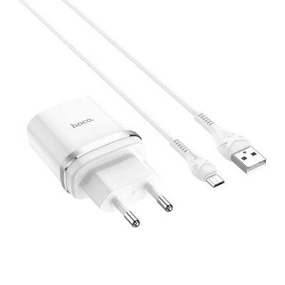 Incarcator retea Hoco C12Q + Cablu date MicroUSB, Alb foto