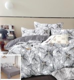 Cumpara ieftin Lenjerie Pat Bumbac 4 Piese Gri - Husa Pilota 200x230 cm, Cearceaf 240x250 cm, Fete Perna 55x75 cm &amp; 70x70 cm