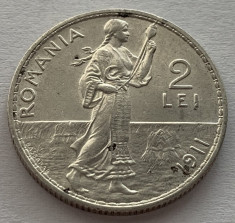 2 Lei 1911 Hamburg, Argint, Romania XF++ foto