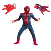 Costum Spiderman Copii cu Muschi, 7-9 Ani, Marime L, Manusi cu Lansatoare incluse, Rosu