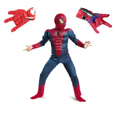 Set costum Spiderman cu muschi, pentru 7-9 ani si 2 lansatoare, rosu