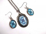 Set bijuterii sticla cu model traditional pe albastru, 31899