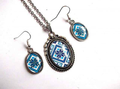 Set bijuterii sticla cu model traditional pe albastru, 31899 foto