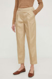 Sisley pantaloni femei, culoarea bej, fason tigareta, high waist