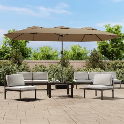 vidaXL Umbrelă soare cu două capete cu LED-uri, gri taupe, 449x265 cm 362956 foto