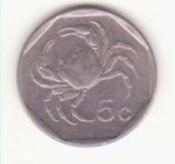 Malta 5 cenți 1998 - crab de apă dulce.