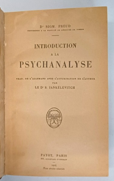 INTRODUCTION A LA PSYCHANALYSE , SIGMUND FREUD 1923