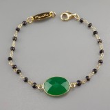 Cumpara ieftin Brățară Fortuna Rozariu Spinel Negru &amp; Agat Verde Smarald, Argint 925 Placat Aur, 17-23cm, Damă, Bijuterie Handmade Italia