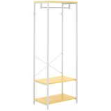 HOMCOM Suport 2 &icirc;n 1 pentru Haine cu Depozitare Pantofi, Șină Suspendată și 2 Rafturi de Depozitare, 60x40x167.5 cm, Natural | Aosom Romania