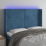 vidaXL Tăblie de pat cu LED, albastru &icirc;nchis, 147x16x118/128cm catifea