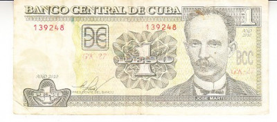 M1 - Bancnota foarte veche - Cuba - 1 peso - 2010 foto