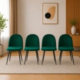 Set 4 scaune Bello pentru bucatarie si living, catifea verde, metal negru