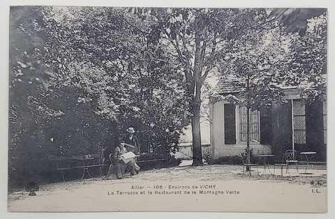 ENVIRONS DE VICHY , LA TERRASSE ET LE RESTAURANT DE LA MONTAGNE VERTE , CARTE POSTALA ILUSTRATA , 1908