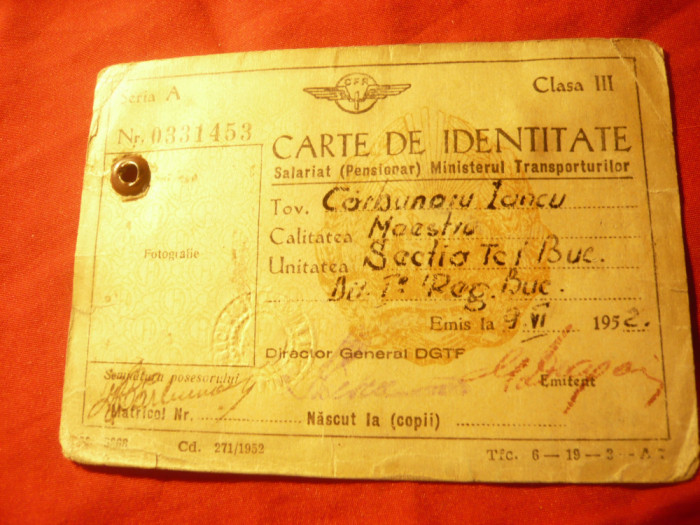 Carte de Identitate CFR cl.IIIa 1952