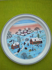 Portelan Villeroy &amp;amp; Boch, farfurie decorativa, pictura naiva, iarna foto