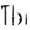 Set 4 accesorii vanatoare IdeallStore&reg;, topor si 3 cutite, otel inoxidabil, negru
