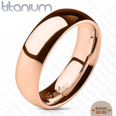 Inel neted din titan de culoare auriu roz, suprafață lucioasă, 6 mm - Marime inel: 49
