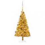 vidaXL Brad Crăciun pre-iluminat cu set globuri, auriu, 150 cm, PET