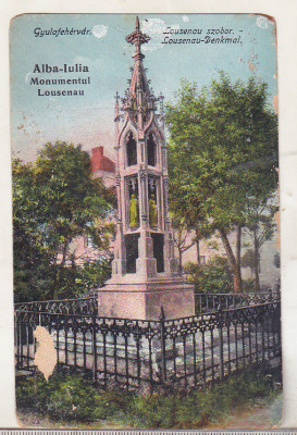 bnk cp Alba Iulia - Monumentul Lousenau - uzata - 1917 foto