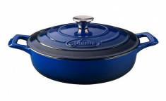 Cratita fonta emailata cu capac 28cm Blue Handy KitchenServ foto