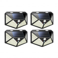 Set 4 lampi cu incarcare solara, senzor de miscare si amurg/lumina, stare de veghe, 3 moduri de iluminare, 114 x LED, K KATHODE