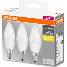 Set 3 becuri LED Osram lumanare 5W E14 B40 2700k lumina calda