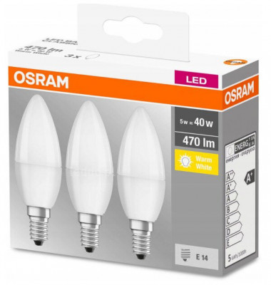 Set 3 becuri LED Osram lumanare 5W E14 B40 2700k lumina calda foto