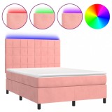 Cumpara ieftin Pat cu arcuri, cu saltea si LED, roz, 140x190 cm catifea