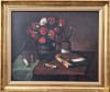 Andrei Constantin-Natură statică, cu flori, cărţi şi tuburi de culori, pictură pe p&acirc;nză (1998), Natura statica, Ulei, Realism