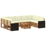 vidaXL Seturi de canapele 10 pcs Natural și Crem Lemn Solid de Acacia 3384871