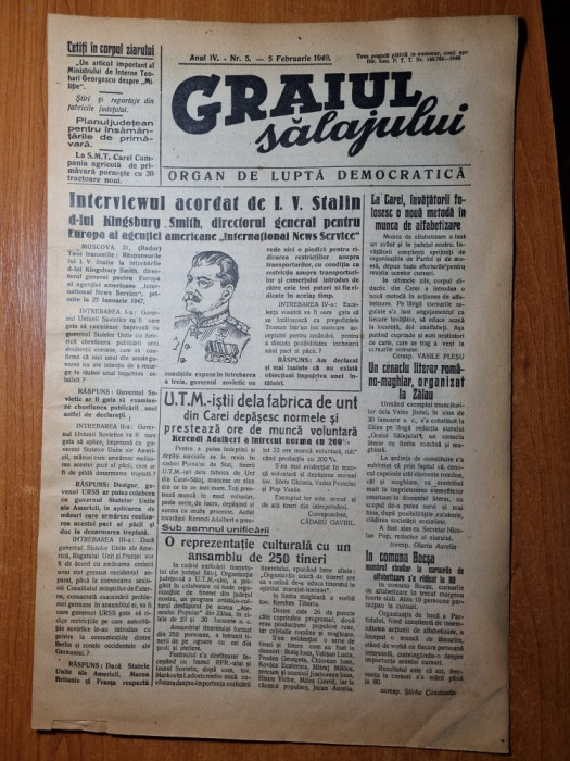 graiul salajului 5 februarie 1949-art. carei,zalau,mirsid,ferma de stat sudurau