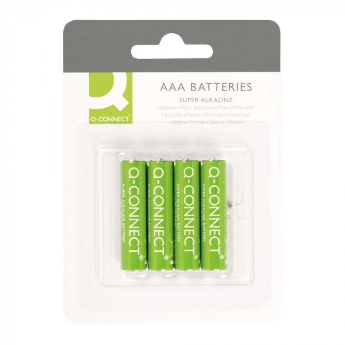 Baterii Alcaline Q-CONNECT R3, Tip AAA, 1.5V, 4 Buc/Set, Baterii de Unica Folosinta, Baterii fara Mercur