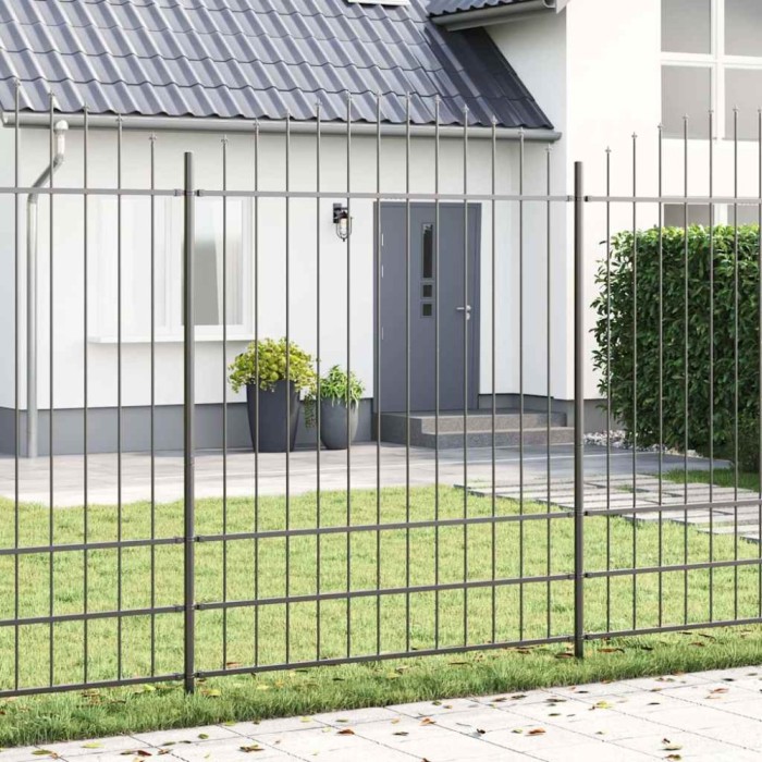vidaXL Gard cu v&acirc;rf arcuit, Gri - 13.6 x 2 m, din oțel