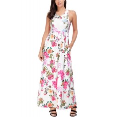 D587-219 Rochie boho cu imprimeu floral colorat si buzunare