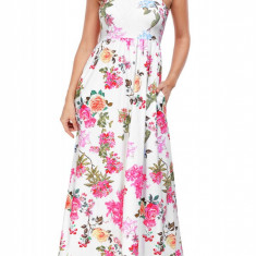 D587-219 Rochie boho cu imprimeu floral colorat si buzunare