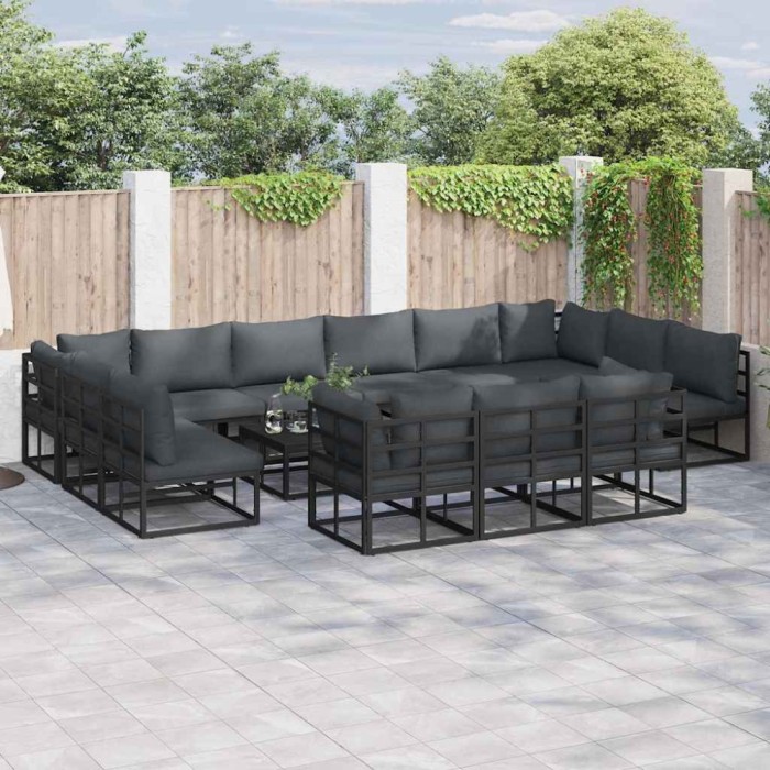 vidaXL Set de canapele pentru grădină cu pernă 13 pcs Negru Aluminiu 3378926