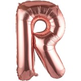 Balon folie metalizata litera r, flippy, 80 cm, umflati cu heliu sau aer, ambalaj individual, pai inclus, rose gold